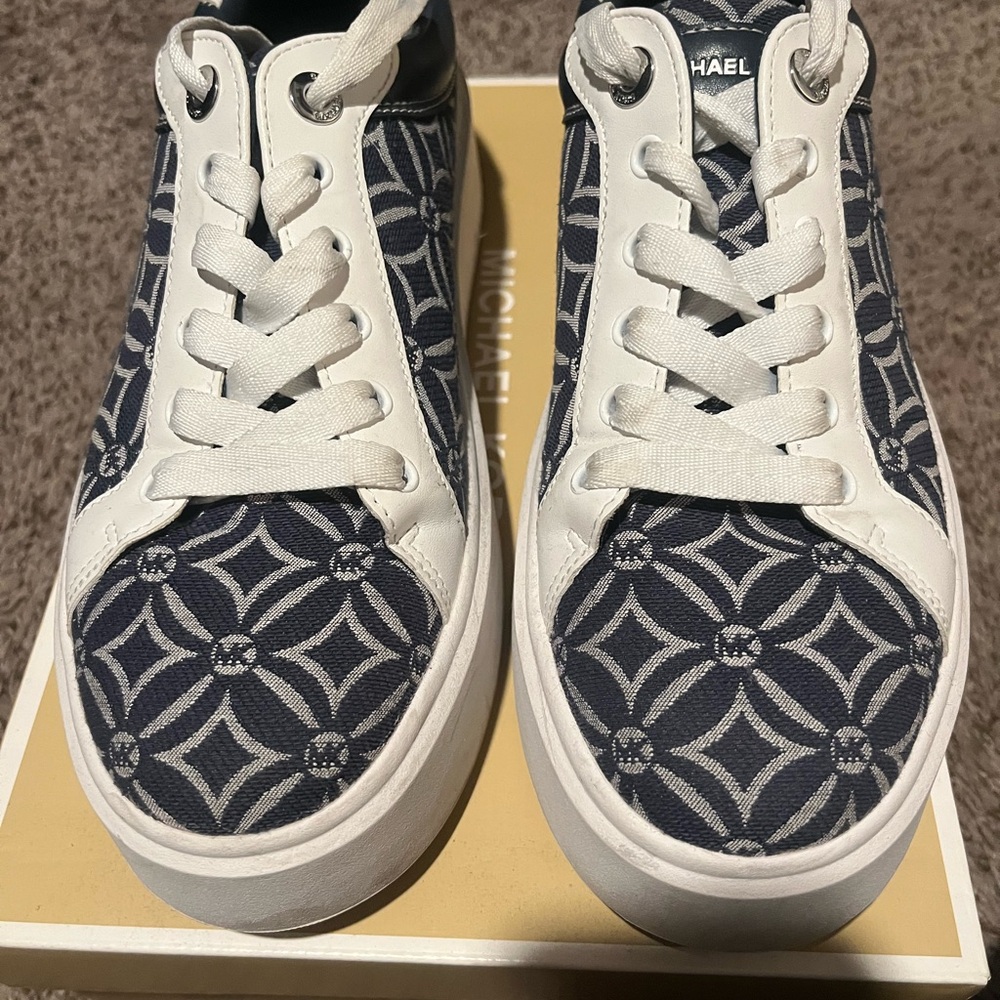 Michael Kors Blue and White Geometric Sneakers